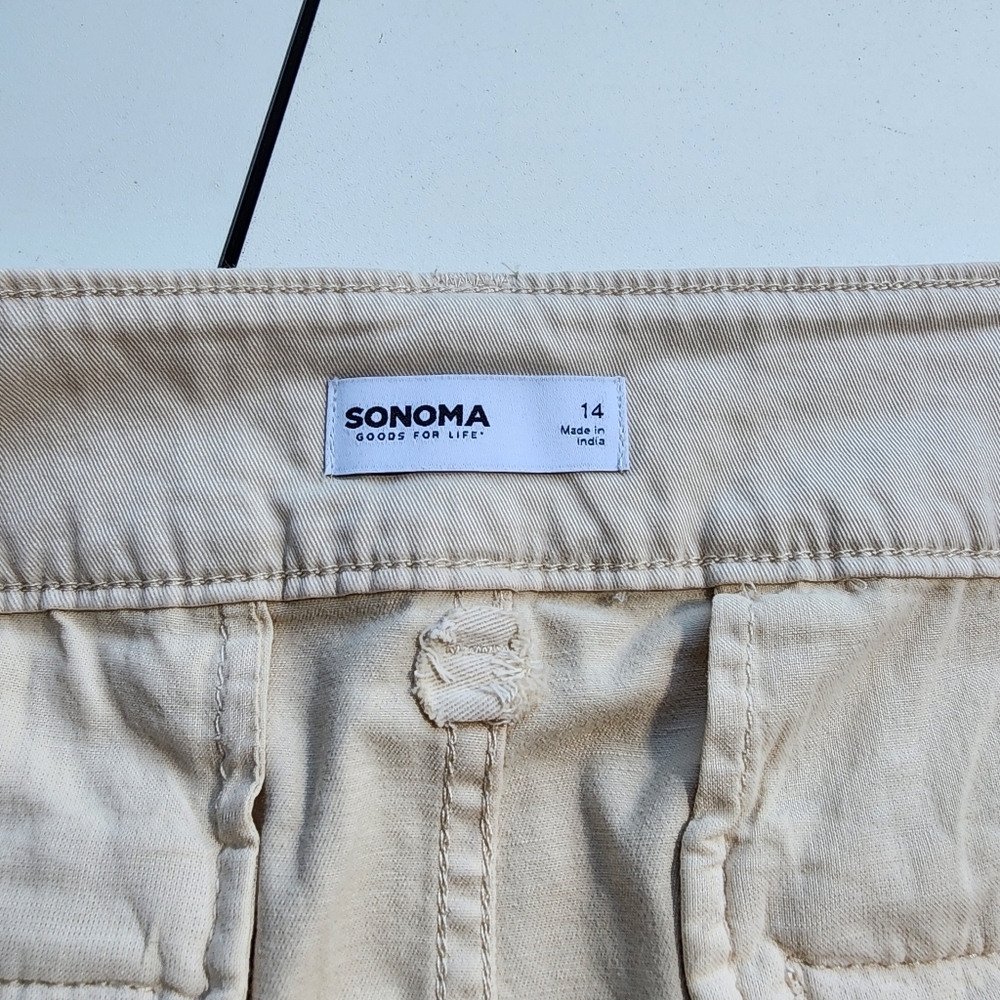 Sonoma Women Skirt High Rise 4-Pocket Clasp Zip Soft Cotton Lyocell Beige Tie 14 - Picture 8 of 9